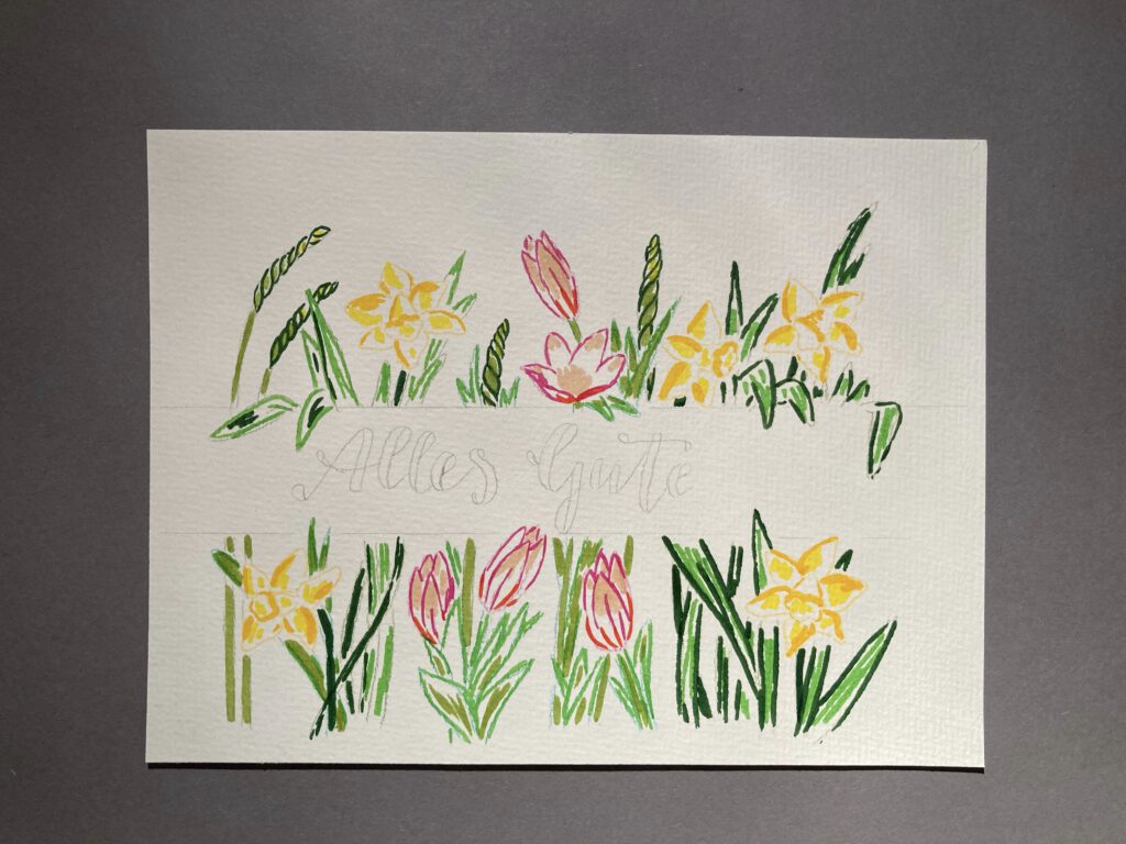 Aquarellkarte Schritt 2 Konturen ausmalen